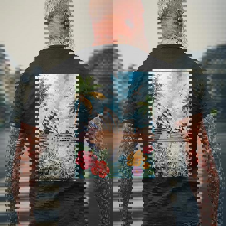 シドニーオペラハウスと南国の自然 メンズTシャツ バックプリント 高齢者への贈り物