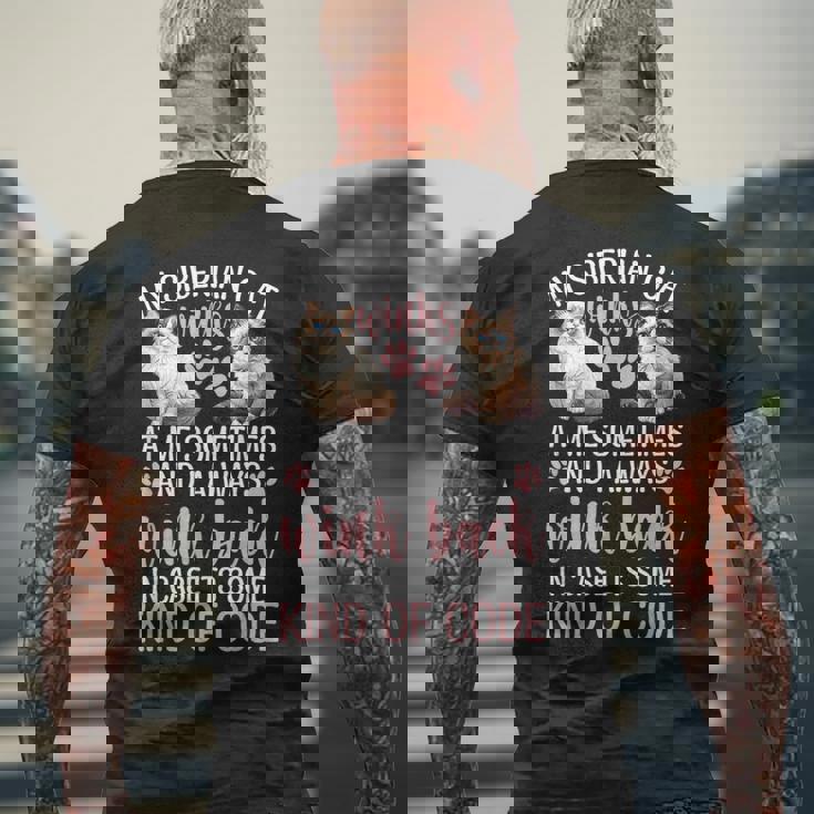 シベリアの森の猫猫の愛を言う面白い猫 メンズTシャツ バックプリント 高齢者への贈り物