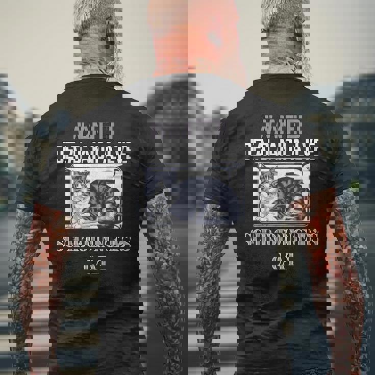 シュレディンガーの猫指名手配教師 物理科学教授 メンズTシャツ バックプリント 高齢者への贈り物