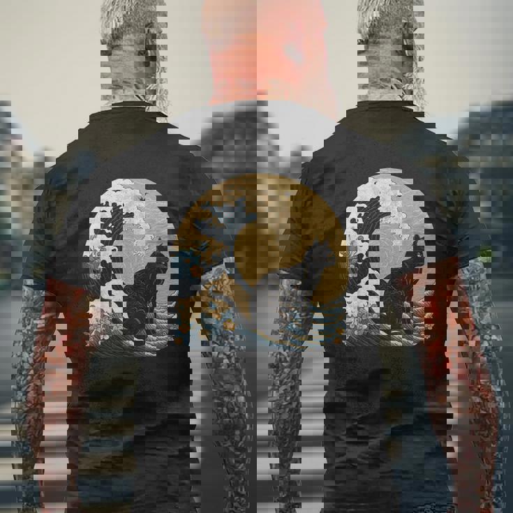 シュールレアリズム 日本画 黒猫 メンズTシャツ バックプリント 高齢者への贈り物