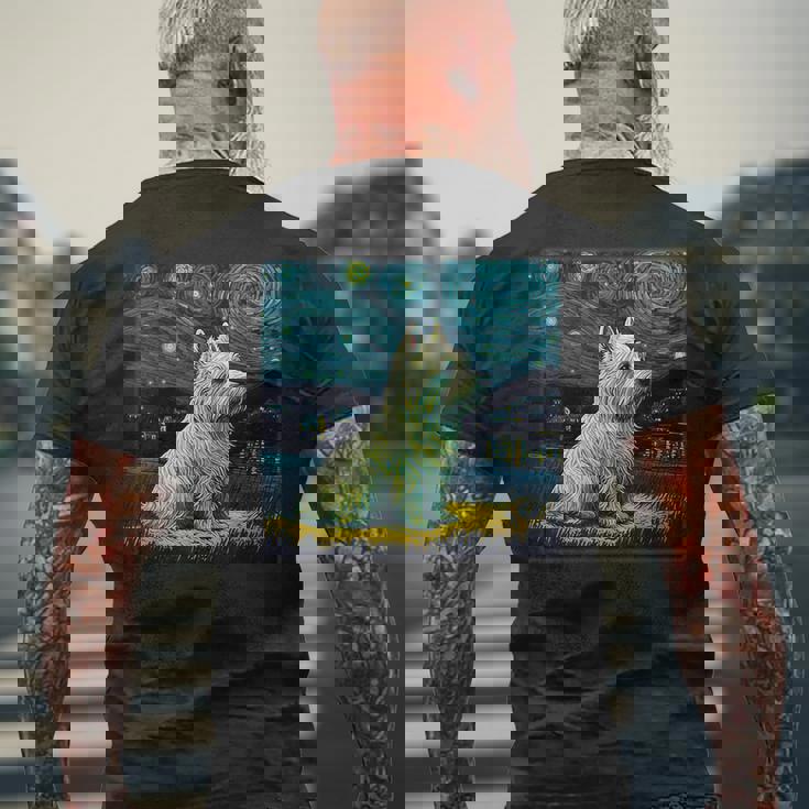 シュールレアリズム 星月夜 ウェスティ 犬 メンズTシャツ バックプリント 高齢者への贈り物