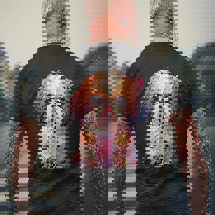 シーズー ボバティー バブルティー アニメ カワイイ 犬 メンズTシャツ バックプリント 高齢者への贈り物