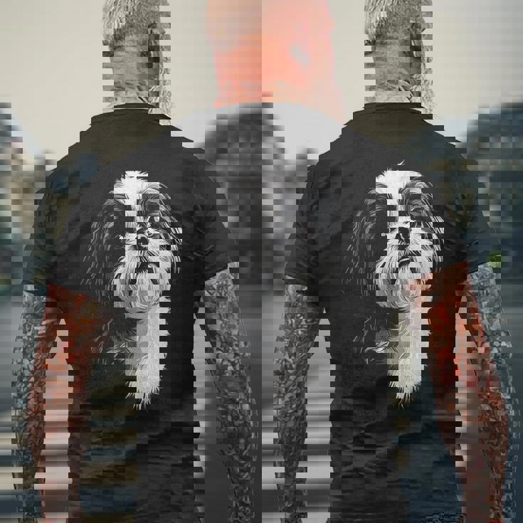 シーズー 犬 モチーフ ペット イラスト シーズー メンズTシャツ バックプリント 高齢者への贈り物