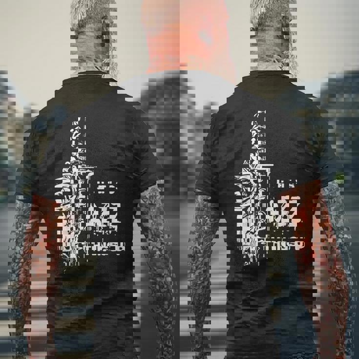 ジャズ・サックス レッツ・ジャズ・シング・アップlet's Jazz Thing Up メンズTシャツ バックプリント 高齢者への贈り物