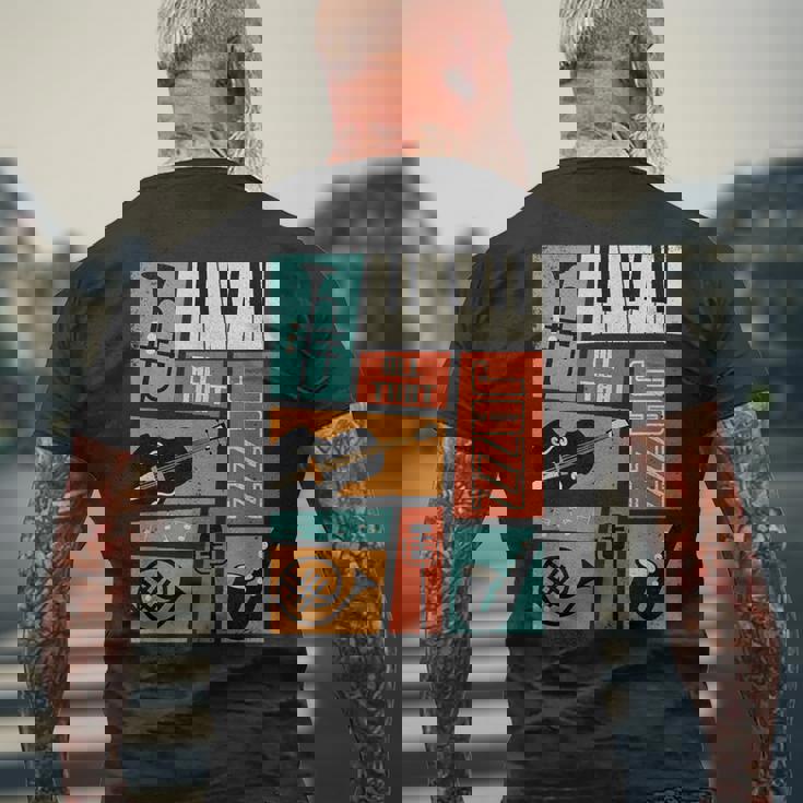 ジャズ音楽-レトロヴィンテージピアノジャズ メンズTシャツ バックプリント 高齢者への贈り物