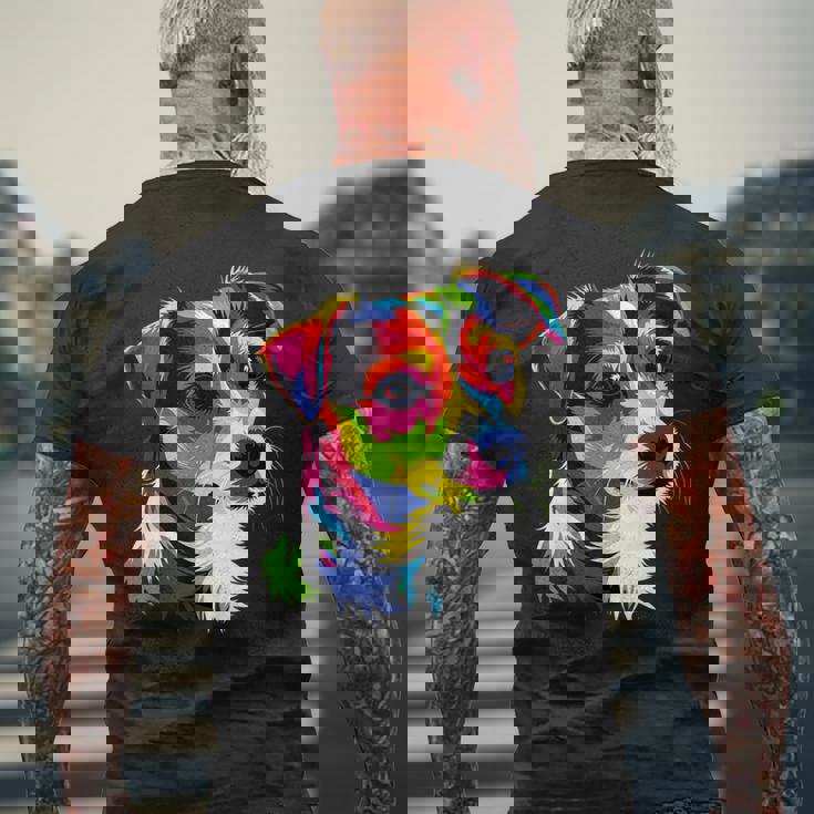 ジャック・ラッセル・テリア ブライトカラー ポップアート 愛犬家 メンズTシャツ バックプリント 高齢者への贈り物