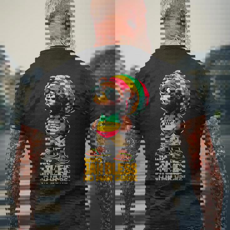 ジャマイカ かわいいラスタ テディベア ジャー ブレス レゲエ ルーツ メンズTシャツ バックプリント 高齢者への贈り物