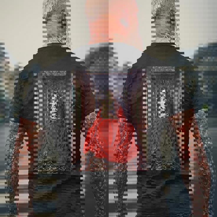 ジャン・ファン・エイク作 ルッカ・マドンナ 1436 メンズTシャツ バックプリント 高齢者への贈り物