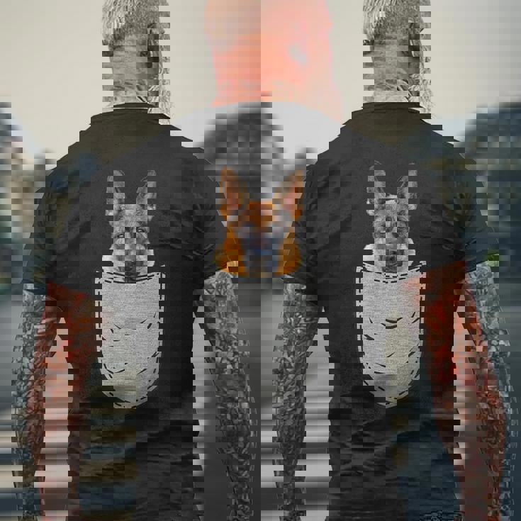 ジャーマンシェパード 犬の胸ポケット 犬の飼い主用 メンズTシャツ バックプリント 高齢者への贈り物