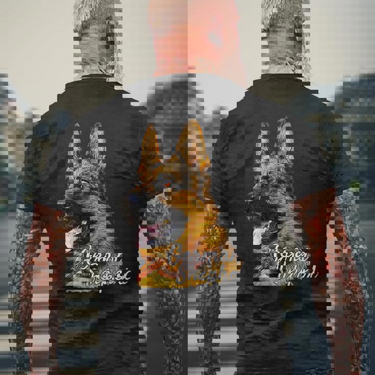 ジャーマンシェパード犬 愛国的なジャーマンシェパード警察犬 メンズTシャツ バックプリント 高齢者への贈り物