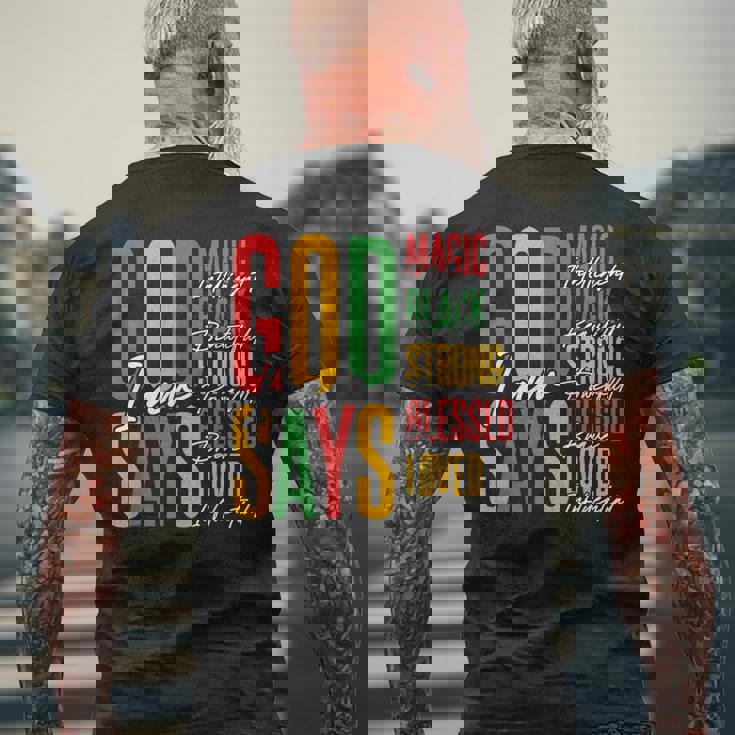 ジューンティーンス・ブラック・ガール・クリスチャン・ゴッドは私が強く祝福されていると言う メンズTシャツ バックプリント 高齢者への贈り物