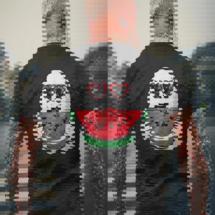 スイカを食べるかわいい幽霊 サマーウィーン ハロウィンコスチューム メンズTシャツ バックプリント 高齢者への贈り物