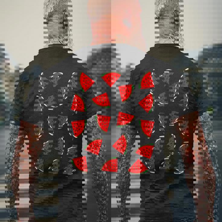 スイカ柄 夏 フルーツ 恋人 フルーツ スライス 種 メンズTシャツ バックプリント 高齢者への贈り物