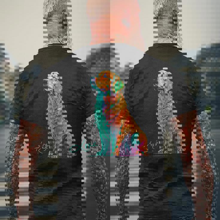 スウォッシュを持つゴールデンレトリバー、ゴールデンレトリバードッグ メンズTシャツ バックプリント 高齢者への贈り物