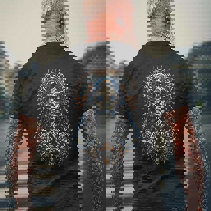 スカル サンタ ムエルテ クリスチャン メンズTシャツ バックプリント 高齢者への贈り物