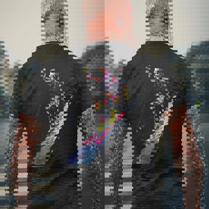 スキー スケルトン スキーヤー ダウンヒル 雪 冬 スキー メンズTシャツ バックプリント 高齢者への贈り物