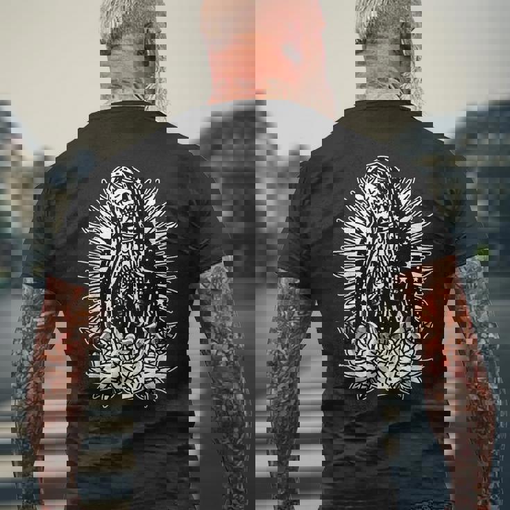 スケルトン メアリー チカーノ X バラ トラディショナル タトゥー フラッシュ メンズTシャツ バックプリント 高齢者への贈り物