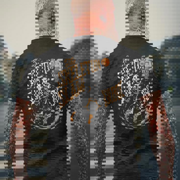 スケルトンスラムダンク 怖いバスケットボール ハロウィン メンズTシャツ バックプリント 高齢者への贈り物