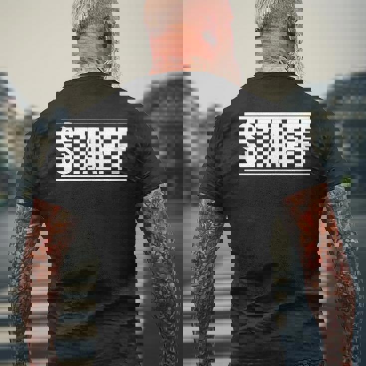 スタッフ ワーカー 社員 ワーククルーの言葉 スタッフ オン A ティー メンズTシャツ バックプリント 高齢者への贈り物