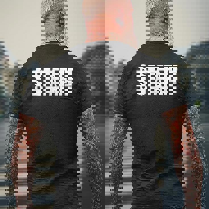 スタッフ社員 イベントスタッフ表裏プリント 白 メンズTシャツ バックプリント 高齢者への贈り物