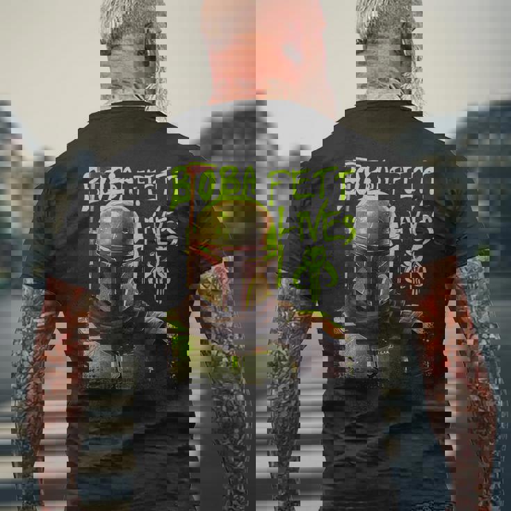 スター・ウォーズ ボバ・フェットの本 ネオン・ボバ・フェット・ライヴズ ポスター メンズTシャツ バックプリント 高齢者への贈り物