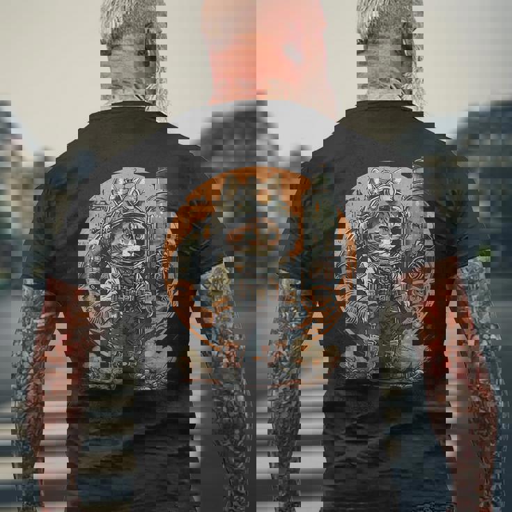 スチームパンク 猫 キティ 子猫 月 スペース スチームパンク メンズTシャツ バックプリント 高齢者への贈り物