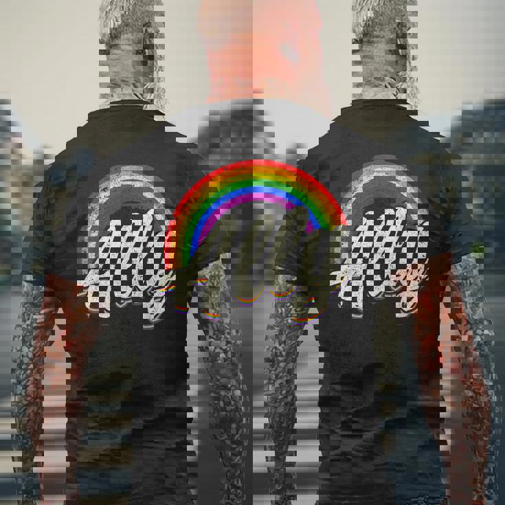 ストレートの味方、レインボーカラー、Lgbtプライド メンズTシャツ バックプリント 高齢者への贈り物