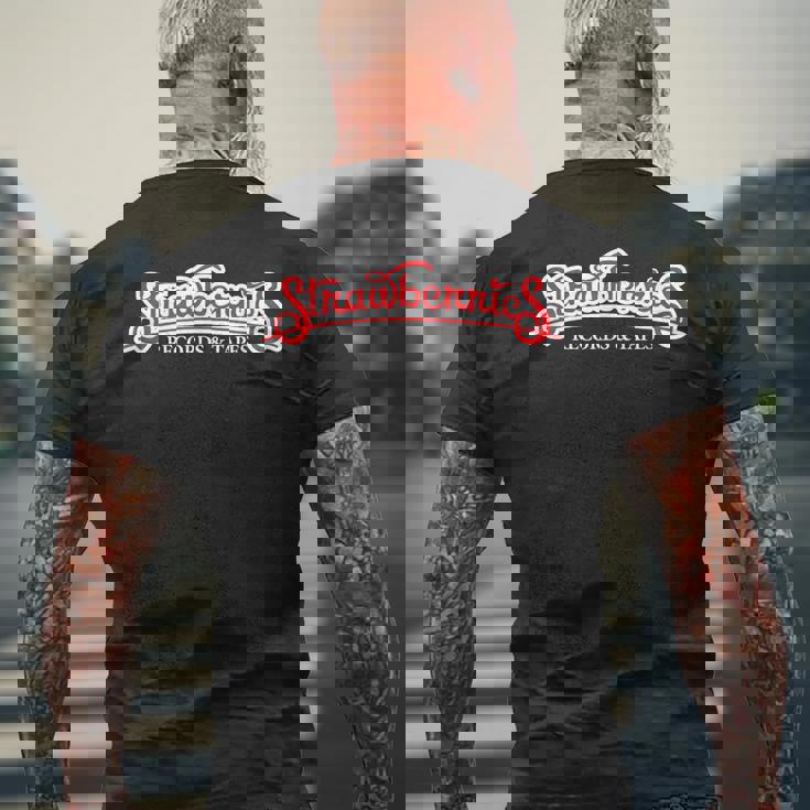 ストロベリー レコード・テープ ヴィンテージ レトロ 音楽 メンズTシャツ バックプリント 高齢者への贈り物