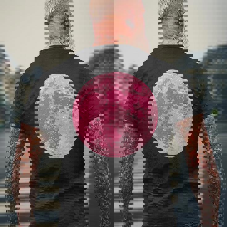 ストロベリームーンデザイン 満月 かわいいピンクムーン メンズTシャツ バックプリント 高齢者への贈り物