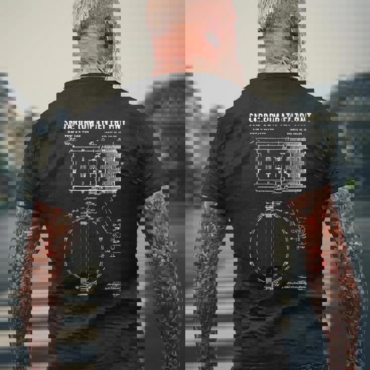 スネアドラム特許プリント 1939年 ビンテージ特許ミュージックアート メンズTシャツ バックプリント 高齢者への贈り物