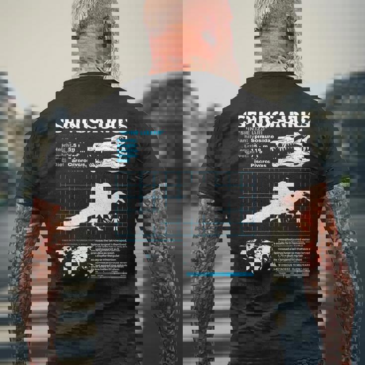 スピノサウルスのファクトシート メンズTシャツ バックプリント 高齢者への贈り物