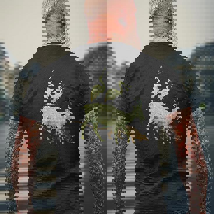 スプーンビルズとヤギの庭 地上の喜びの庭 メンズTシャツ バックプリント 高齢者への贈り物