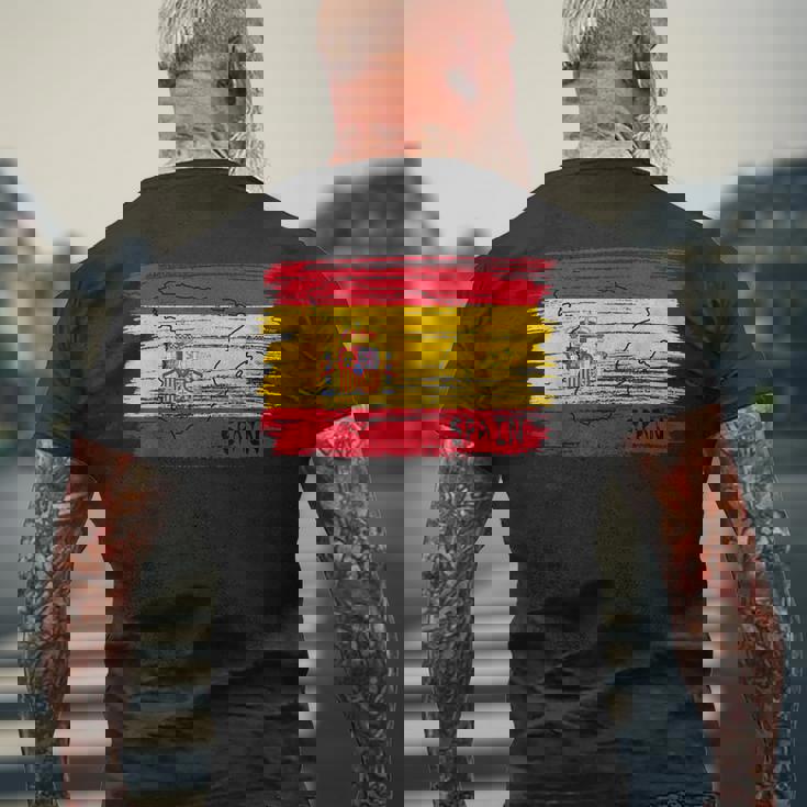 スペイン国旗の絵、スペインの地図のスケッチ。 メンズTシャツ バックプリント 高齢者への贈り物