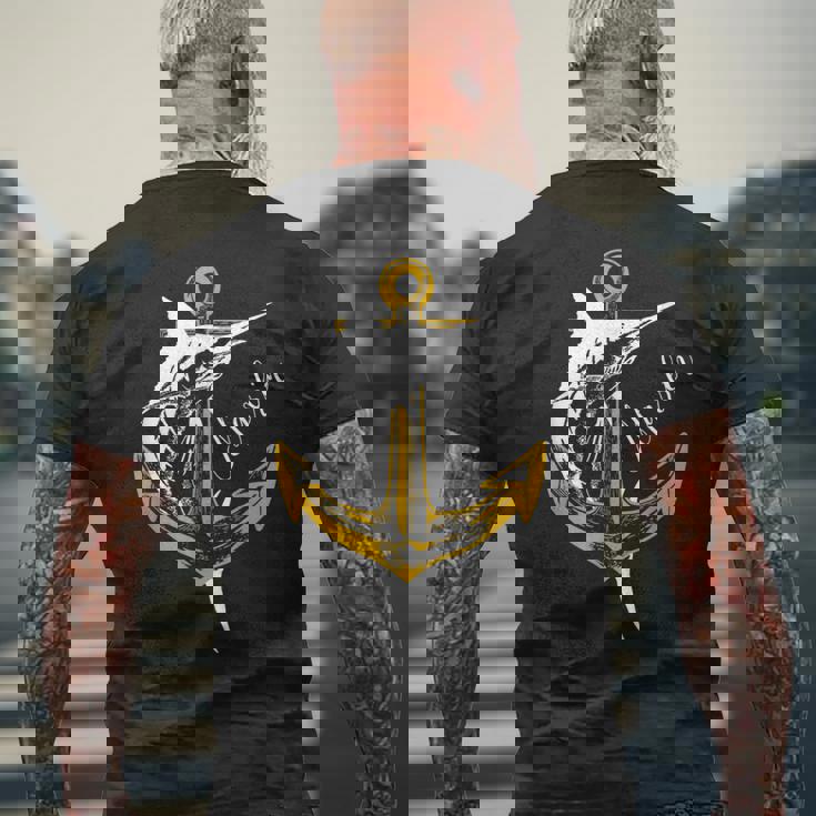 スポーツフィッシング カジキ メカジキ セイルフィッシュ アンカー付き メンズTシャツ バックプリント 高齢者への贈り物