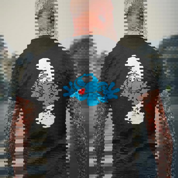 スマーフ ジョキー スマーフ 舌 ジョイフル ブルー コミック スマーフェット メンズTシャツ バックプリント 高齢者への贈り物