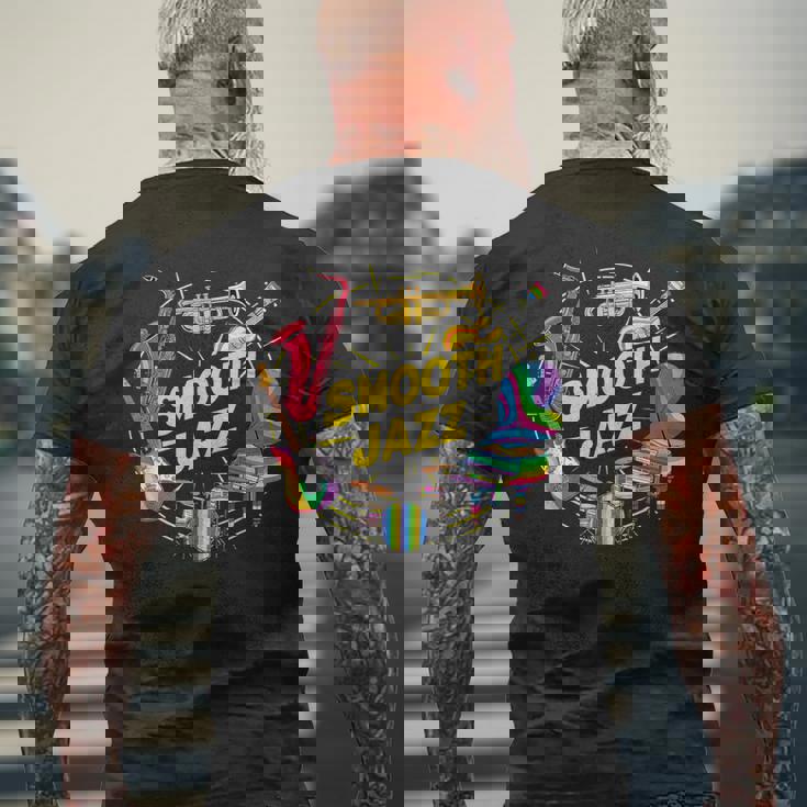 スムースジャズ カラフル 楽器 アート メンズTシャツ バックプリント 高齢者への贈り物