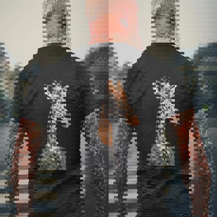 スーツ姿の面白いキリン メンズTシャツ バックプリント 高齢者への贈り物