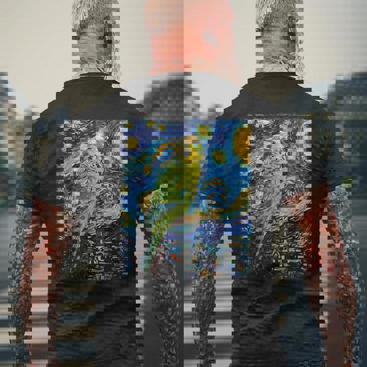 セキセイインコ オウム 鳥 星月夜 絵画 メンズTシャツ バックプリント 高齢者への贈り物