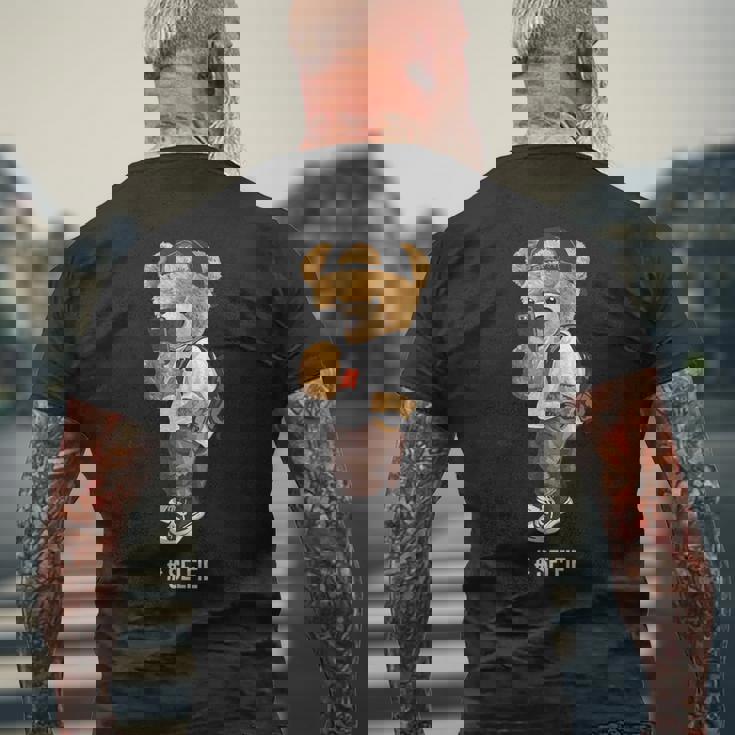 セルフィーを撮るかわいいテディベア メンズTシャツ バックプリント 高齢者への贈り物