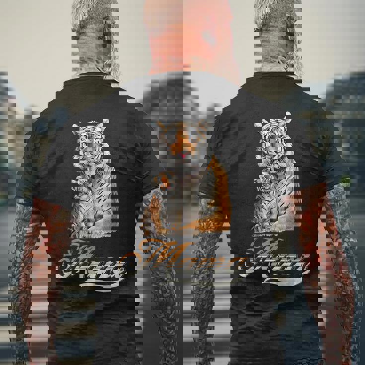 タイガー ママ&ベビー 母の日 トラ 動物好き メンズTシャツ バックプリント 高齢者への贈り物