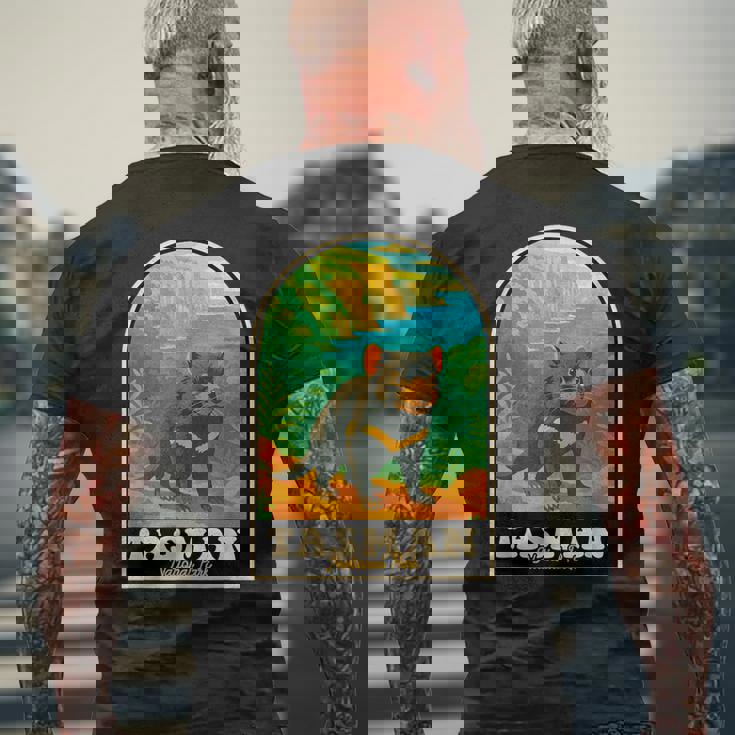 タスマン国立公園 ヴィンテージ タスマニアデビルアート メンズTシャツ バックプリント 高齢者への贈り物