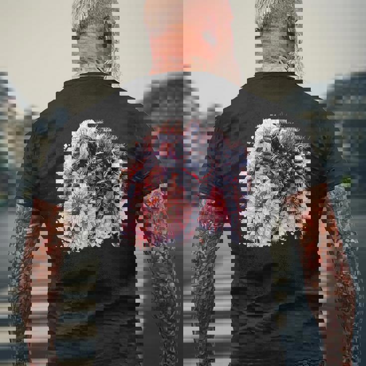 タランチュラ フローラル アートワーク アニマルアート 野生動物 タランチュラ 恋人 メンズTシャツ バックプリント 高齢者への贈り物