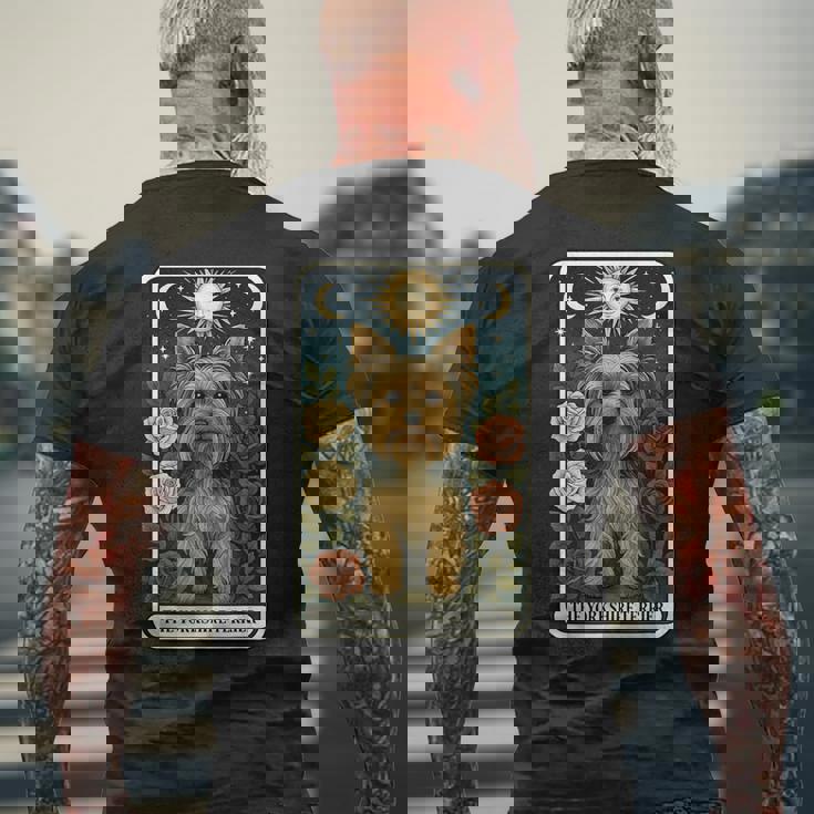 タロットヨークシャーテリア メンズTシャツ バックプリント 高齢者への贈り物