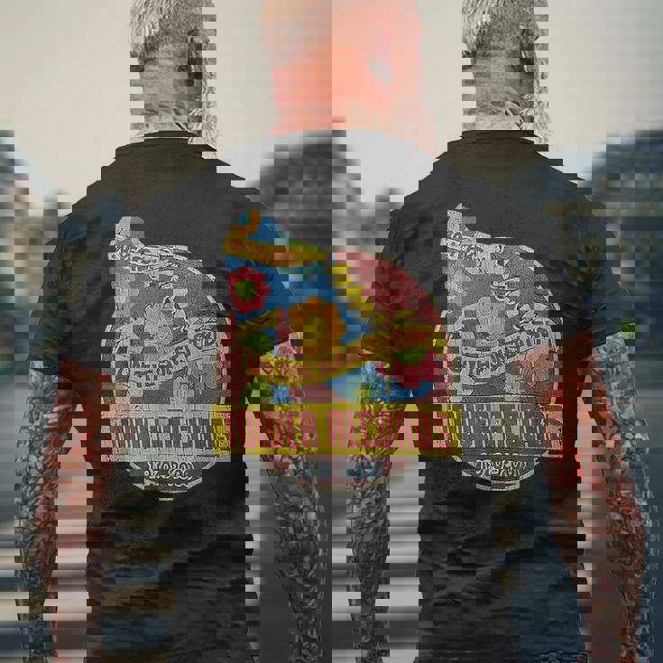 タワーレコード レトロ サンセット ブルバード ヴィンテージ 音楽 ハリウッド メンズTシャツ バックプリント 高齢者への贈り物