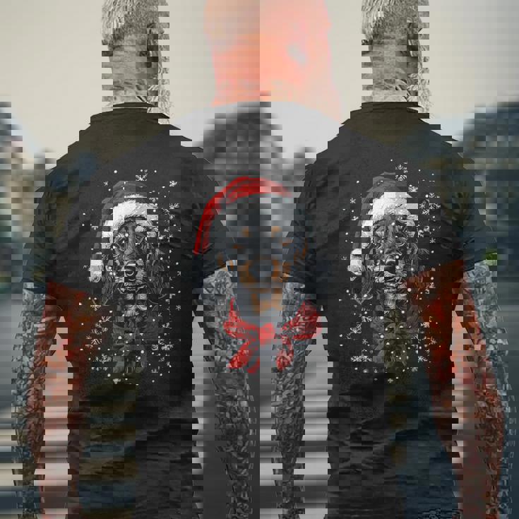 ダックスフント ウィーナー 犬 サンタ 帽子 面白い かわいい クリスマス メンズTシャツ バックプリント 高齢者への贈り物