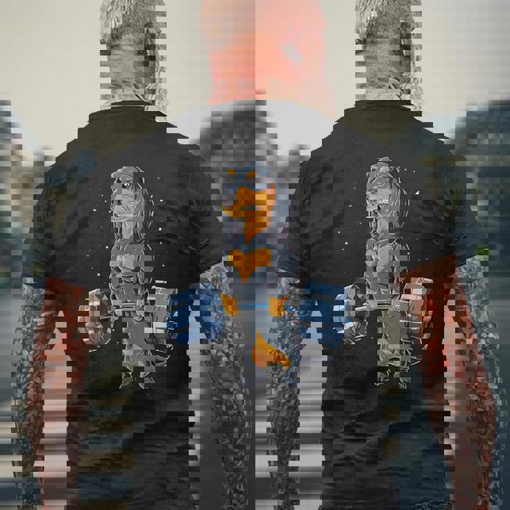 ダックスフント ウェイトリフティング 面白い デッドリフト メンズ フィットネス ジム ギフト メンズTシャツ バックプリント 高齢者への贈り物