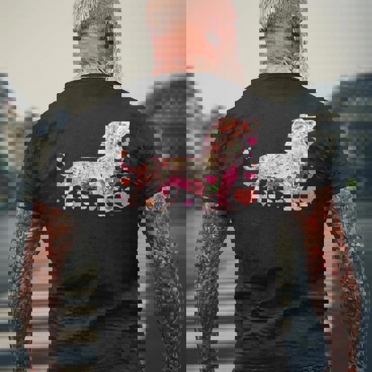 ダックスフント 解体新書 ミニチュアダックス 犬の飼い主 ダックスフント ギフト おもしろ犬 ダックスフント メンズTシャツ バックプリント 高齢者への贈り物