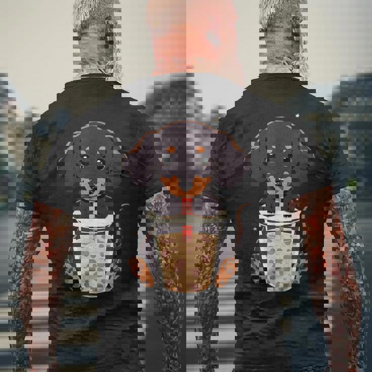 ダックスフンド ボバティー バブルティー アニメ カワイイ 犬 メンズTシャツ バックプリント 高齢者への贈り物