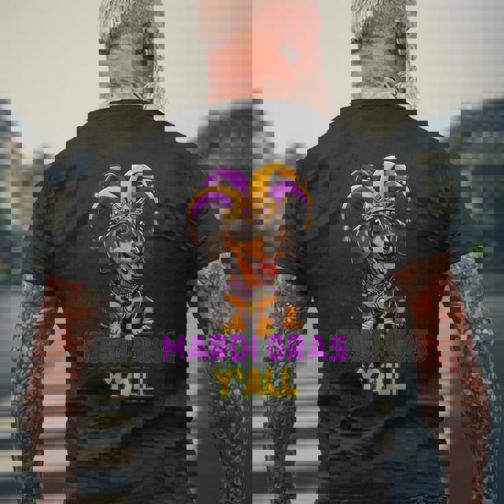 ダックスフンド 犬 マルディグラ Y'all メンズTシャツ バックプリント 高齢者への贈り物