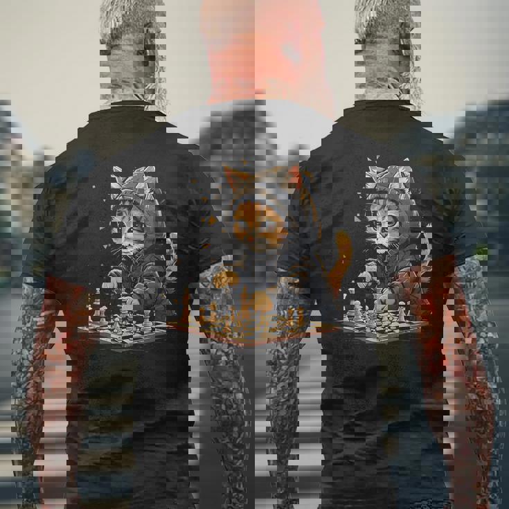 チェス メンズ レディース キッズ 猫 チェスプレイヤー メンズTシャツ バックプリント 高齢者への贈り物